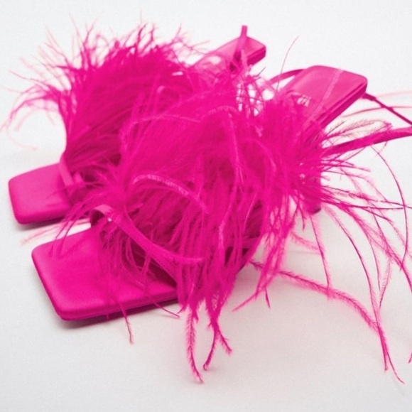 ZARA Feathered High Heel Sandals BNWT - Picture 1 of 4